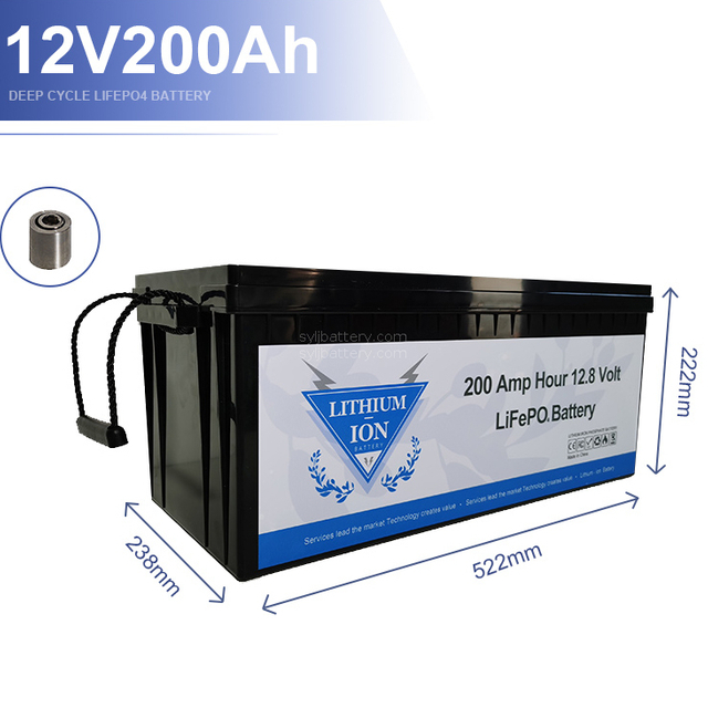 SYLJ12V 200Ah LiFePO4 Lithium Battery, Built-in BMS, Max.2560W Load Power, Up To 15000 Cycles & 10-Year Lifetime, Perfect for Solar Energy Storage, Backup Power, RV, Camping, Off-Grid